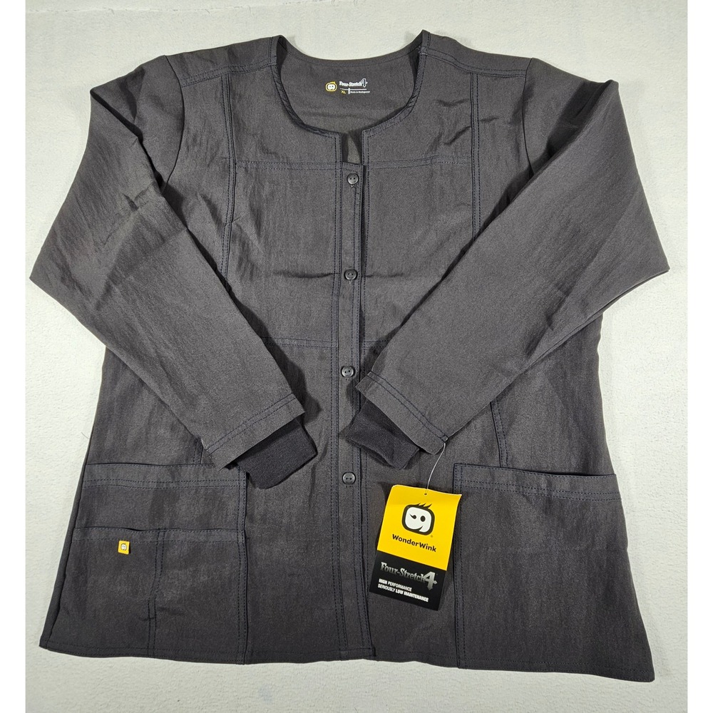 WonderWink Four-Stretch Scrub Jacket Grey Button Front Warm Up 8114A XL